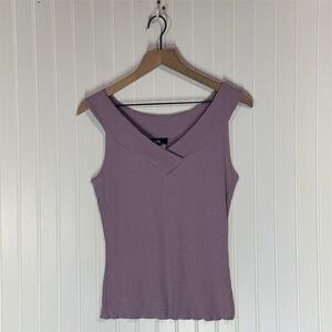 Vintage I.N. San Francisco Ribbed Lavender Knit Tank L USA Y2K Soft Grunge